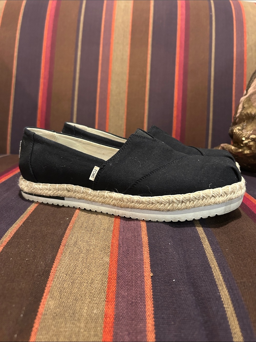 Toms Black Canvas Espadrille Platform Slip-Ons